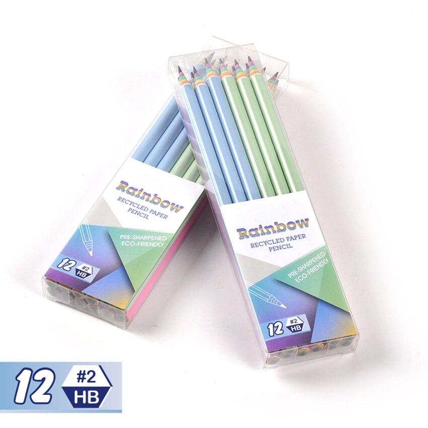 12Pcs/Box Paper Rainbow Hb Pencils Writing Stationery Drawing Painting Cute Pencils For School And Office Supplies
