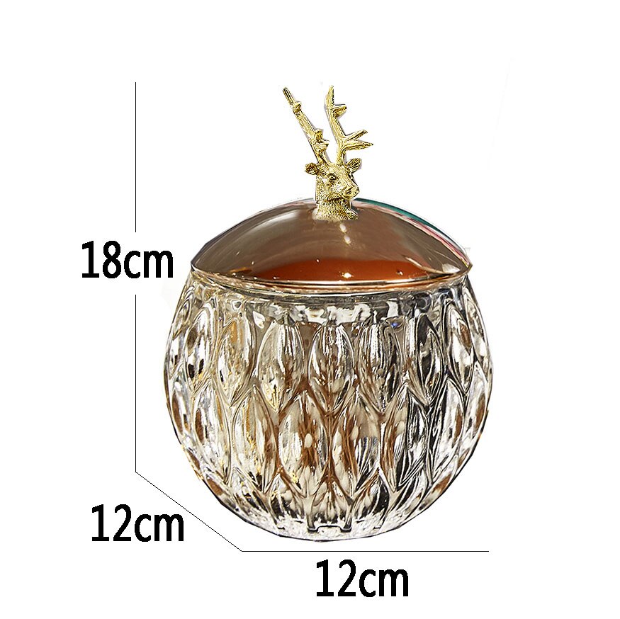 Glazen afgesloten voorraadpot gouden hertenkop deksel kruidenpotjes ornamenten kruidenkristal vochtbestendige container snoeppot: D