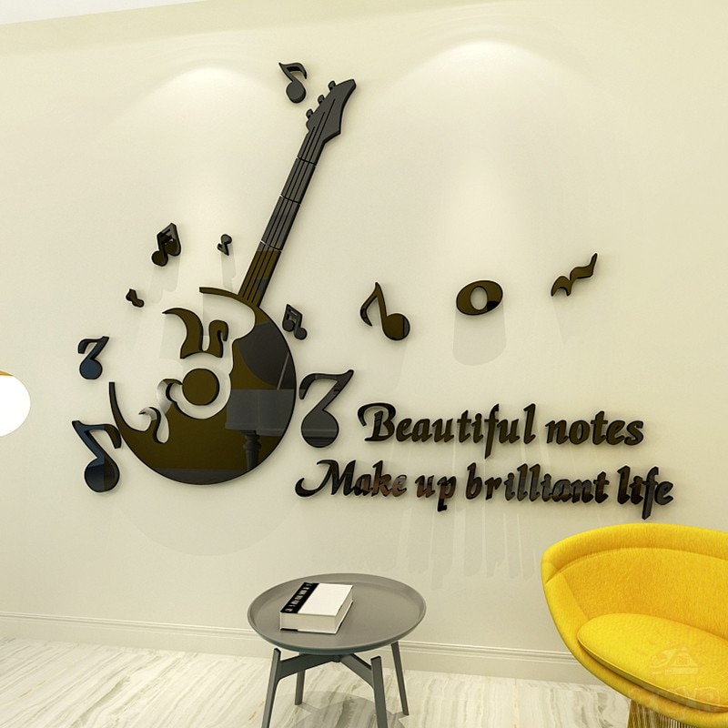 Musik akryl dekorative vægklistermærker guitar musiknoter musik klasseværelse klistermærker stue soveværelse baggrund wallsticker