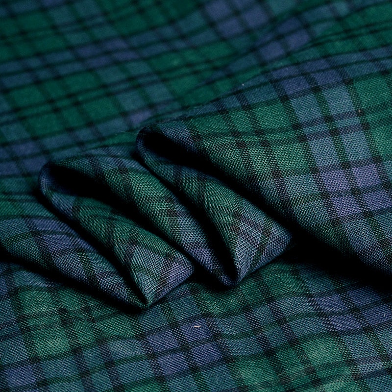Pearlsilk bleu vert Plaid imprimé Double pont coton lin Voile matériaux robe d'été bricolage vêtements tissus