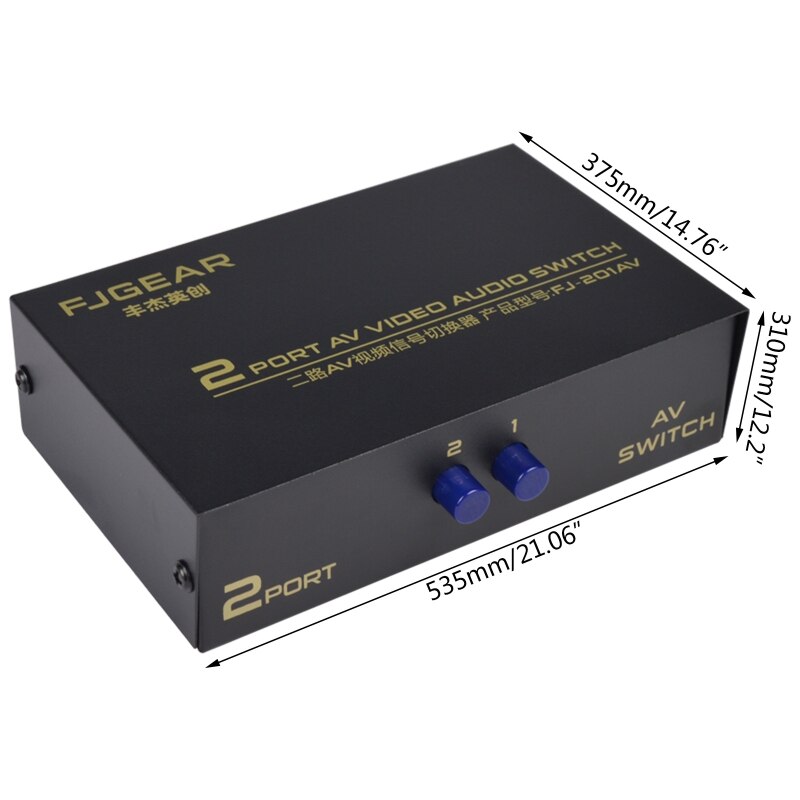 2 ports av rca switch 2 in 1 ut kompositt video l/r velgerboks for dvd-spiller