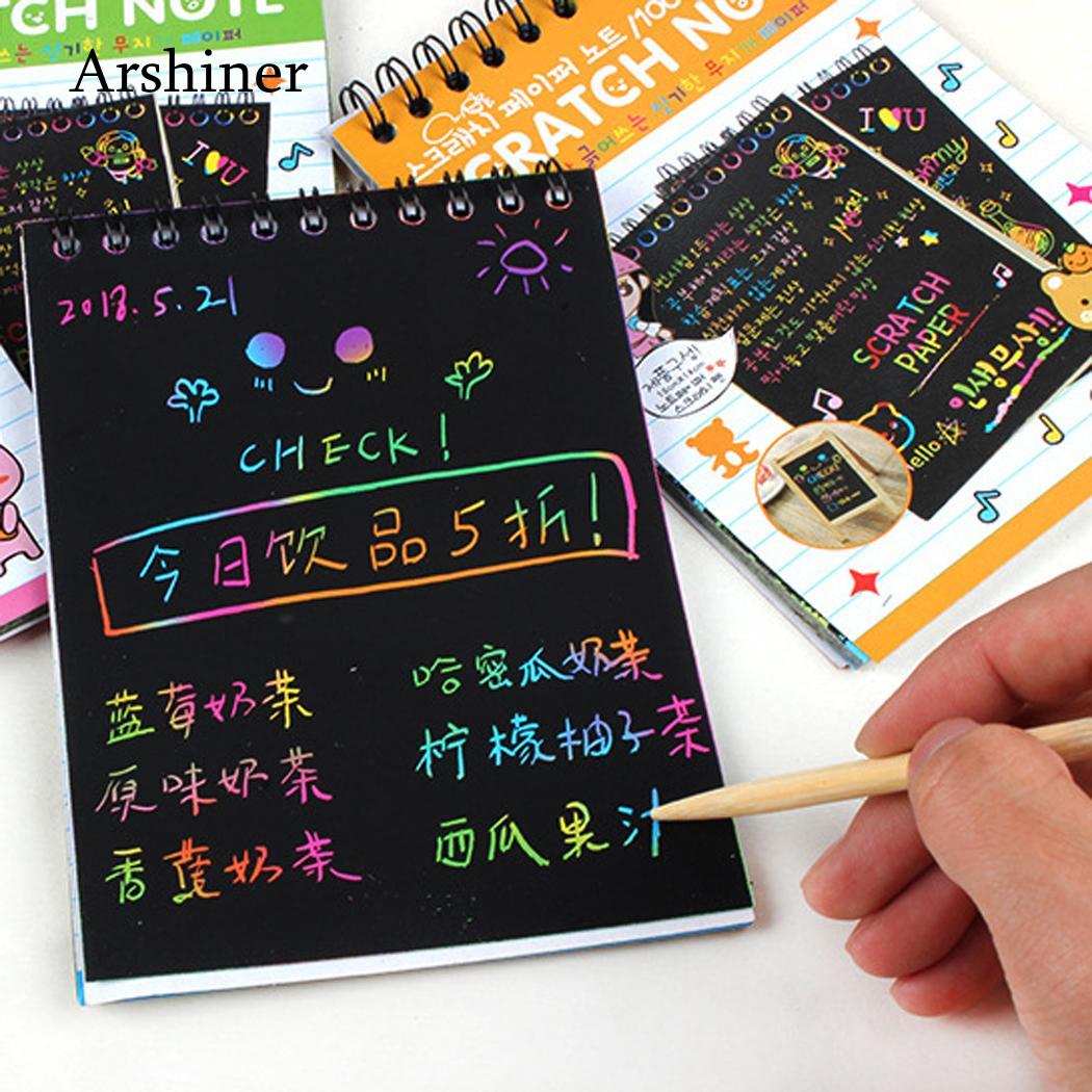 1 st Creatieve DIY Draw Schets Notes Scratch Note Zwart Karton Voor Kids Toy Notebook Materiaal Escolar Schoolbenodigdheden