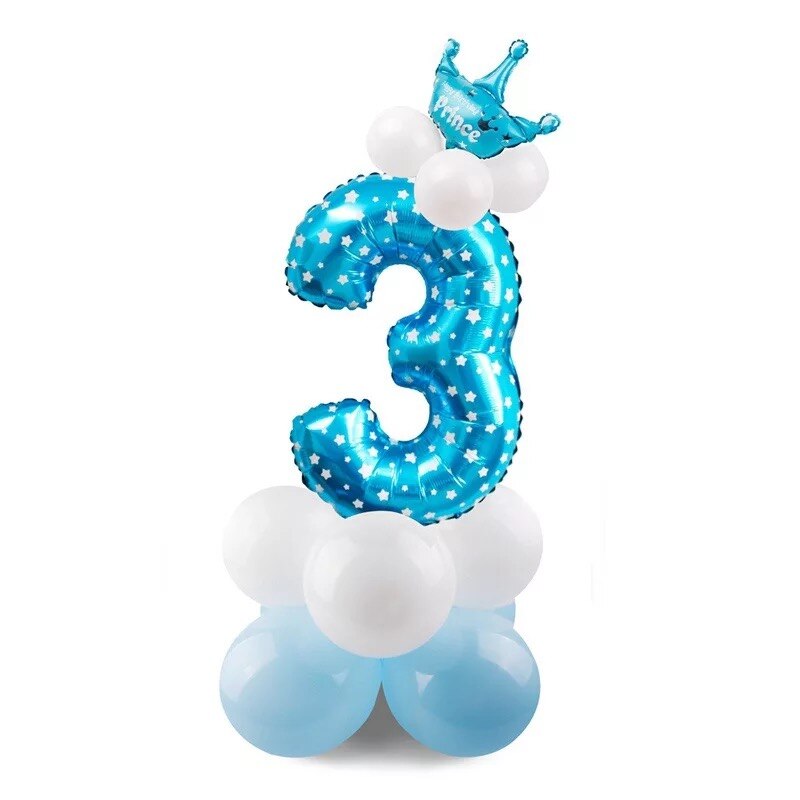 32 tommer stor foliesøjle fødselsdagsballoner luft helium nummer ballonfigurer tillykke med fødselsdagen festpynt prins og prinsesse: Blå 3