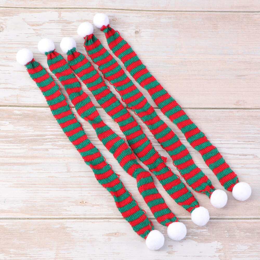 5 pièces 1x15cm noël Mini écharpe bricolage Hairball tricoté poupée vêtements accessoire vin bouteille foulard petit bonhomme de neige décor (rouge: Red Green 2