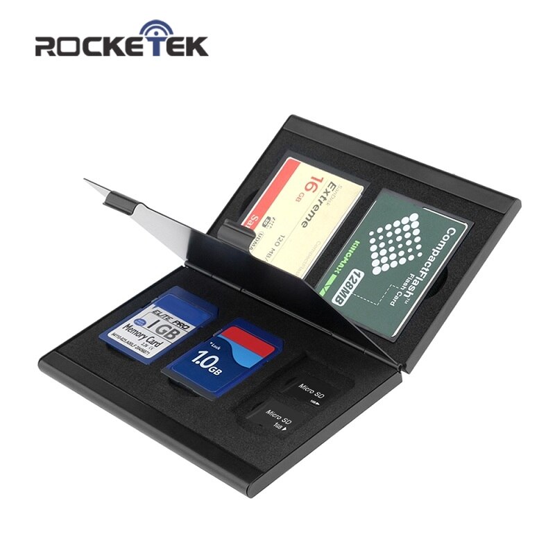 Rocketek Aluminum sd memory card storage case microsd/micro sd holder bag memory box placed with 3 sd,6 micro sd and 3 CF cards