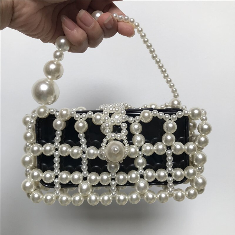 Aushöhlen Perle Ball Abend Tasche Frauen Koreanische handgefertigt metallisch Ring Griff Damen Perlen abend Kupplung Tasche Geldbörsen