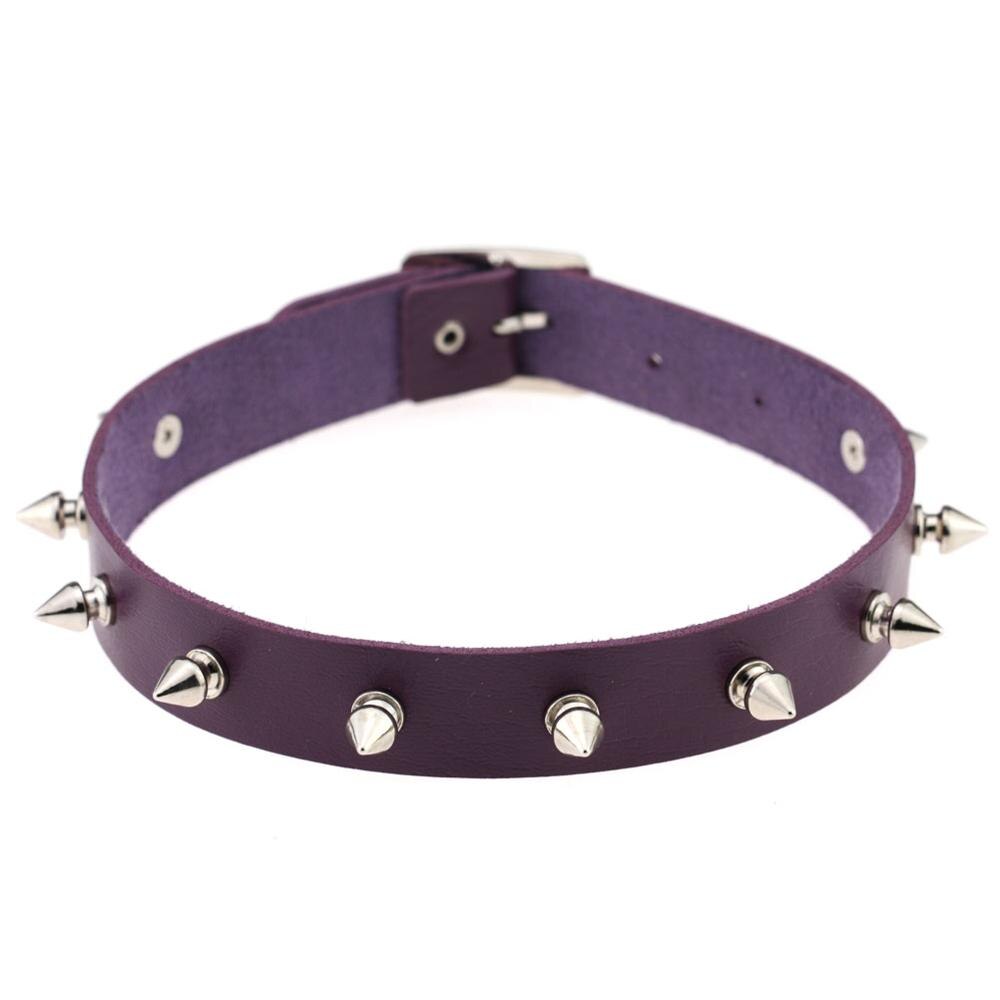 Punk Lady Gothic Leder Halsband Herz Kette Spike Niet Schnalle Kragen Halskette: purple