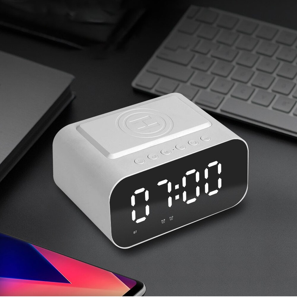 KKmoon BT Speaker LED Digital Clock Multifunctional Sound Box Desk Clock Radio Wireless Charging Device Alarm Clock Home Office