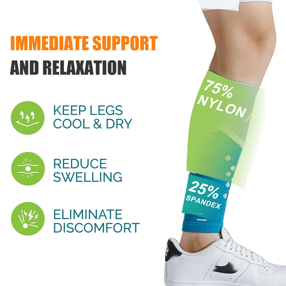 Manchons de compression de mollet pour hommes et femmes, manches de compression des jambes, chaussettes sans pieds, attelle de tibia et varices, 1 paire