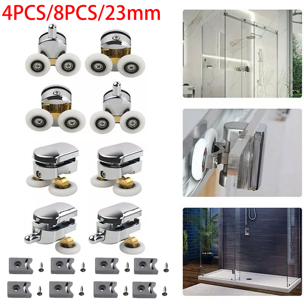 Rodillos para puerta de mampara de ducha, ruedas de aleación de Zinc, repuesto superior doble, poleas para vidrio de 12-14mm, 4/8 Uds.