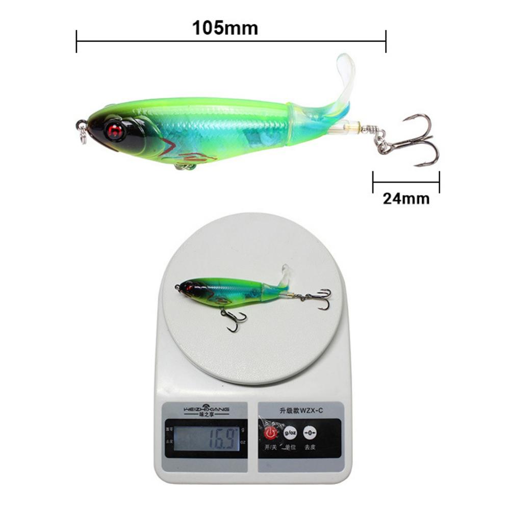 Whopper Popper Topwater Fishing Lure Artificial Hard Bait 3D Eyes Plopper With Soft Rotating Tail Fishing Tackle