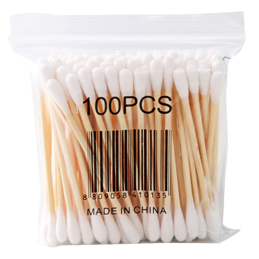 100 Soft Bag Wood Stick Double Head Cotton Swab Sanitary Swab