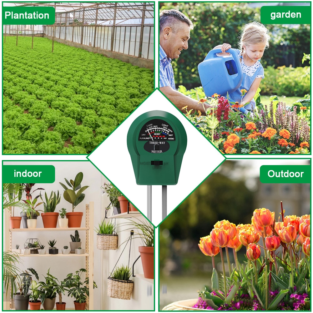 3in1 misuratore di PH del suolo Monitor di umidità rilevatore di acidità Tester del suolo di vitalità strumento per attrezzi da giardino per fiori all'aperto