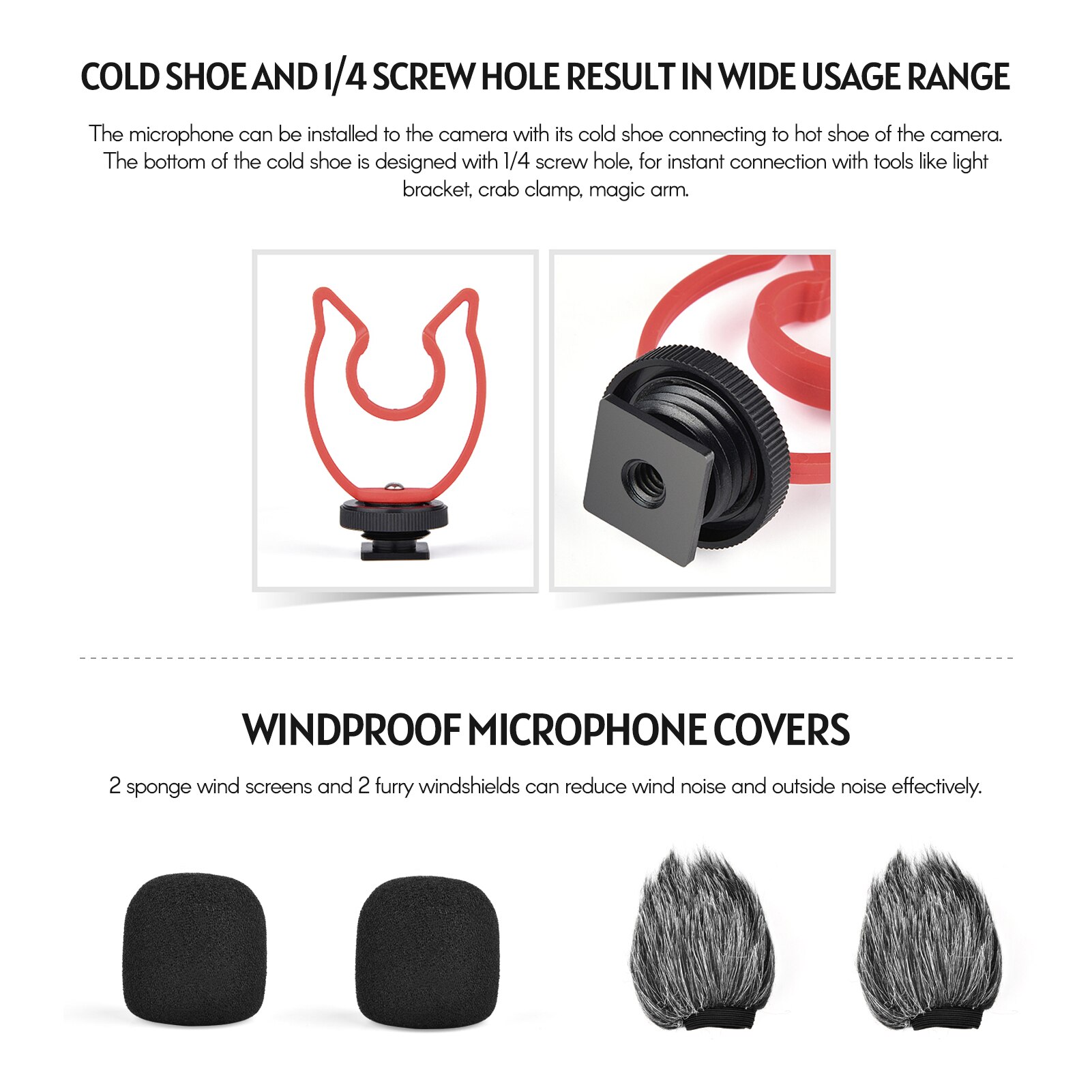 Andoer MIC11 Mini Single/Double Directional Recording Microphone Mic 3.5mm Plug-and-Play with Shock Mount Wind Screen for phone