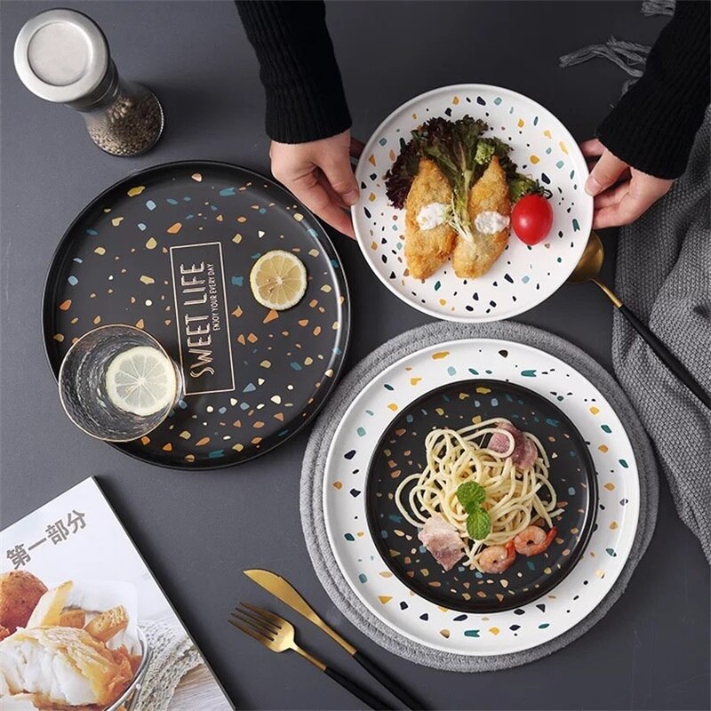 black and white dinner plate dish Terrazzo plate dish Dinnerware Set