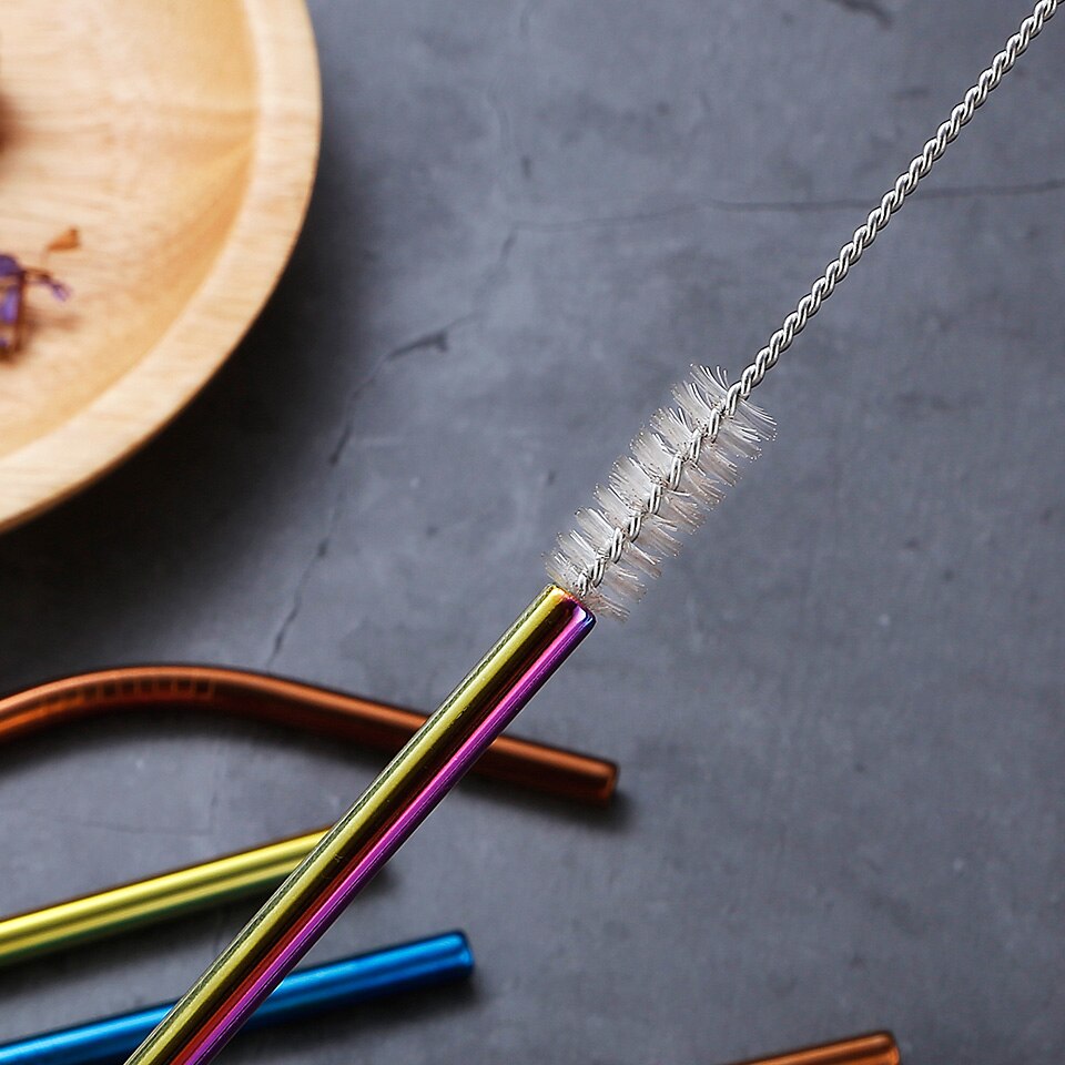 Pajita reutilizable ecológica de acero inoxidable, Pajita de Metal de para beber con cepillo limpiador y Bolsa, ,