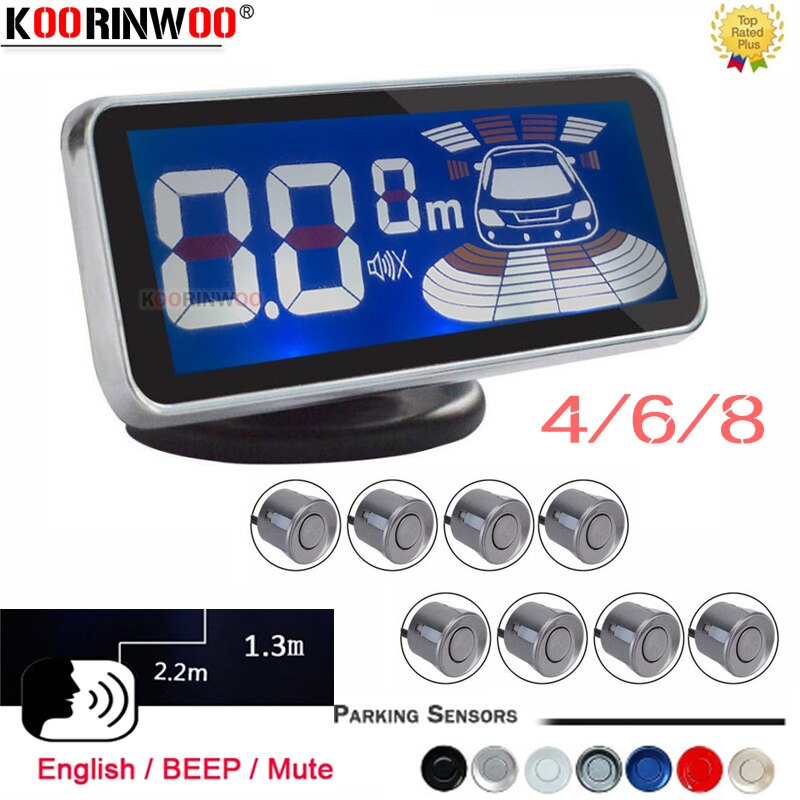 Koorinwoo Elektromagnetischer LCD-Digitalbildschirm, Parksensoren, 4/6/8 Radare, vorderer Sprachsummer, hinten umgekehrtes Parktronic-System