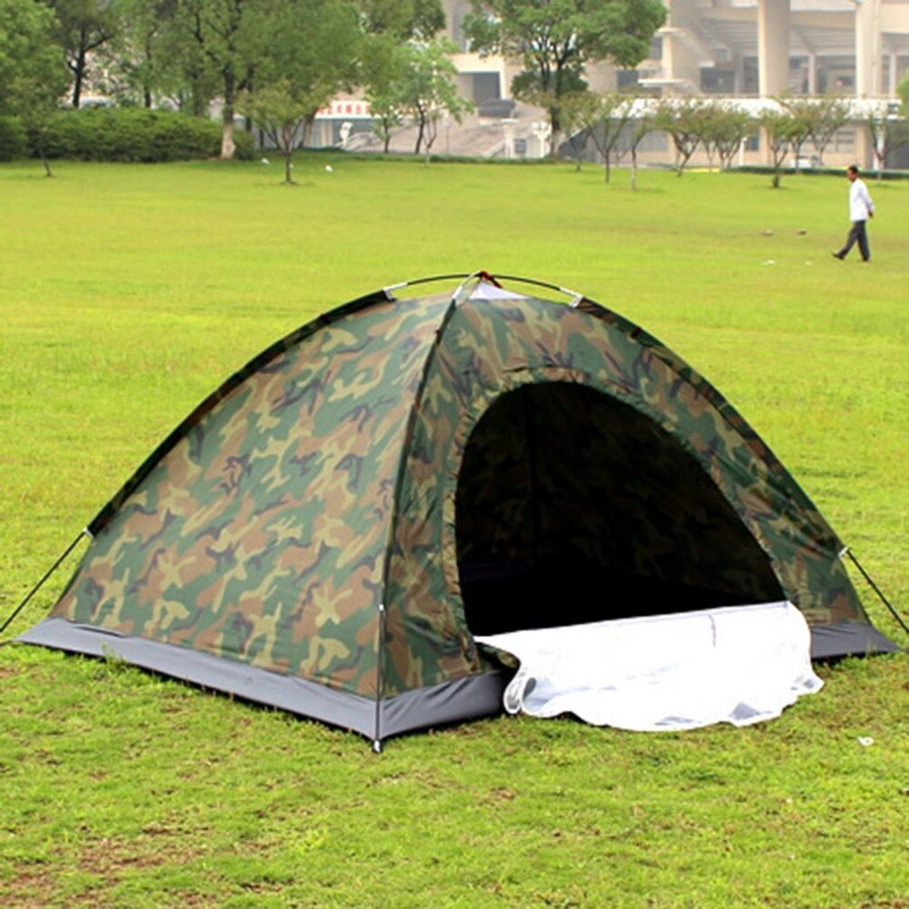 Uitverkoop Draagbare Outdoor Camping Dubbele Personen Tent Waterdicht Dirt-Proof Camouflage Opvouwbare Tent Voor Reizen Wandelen