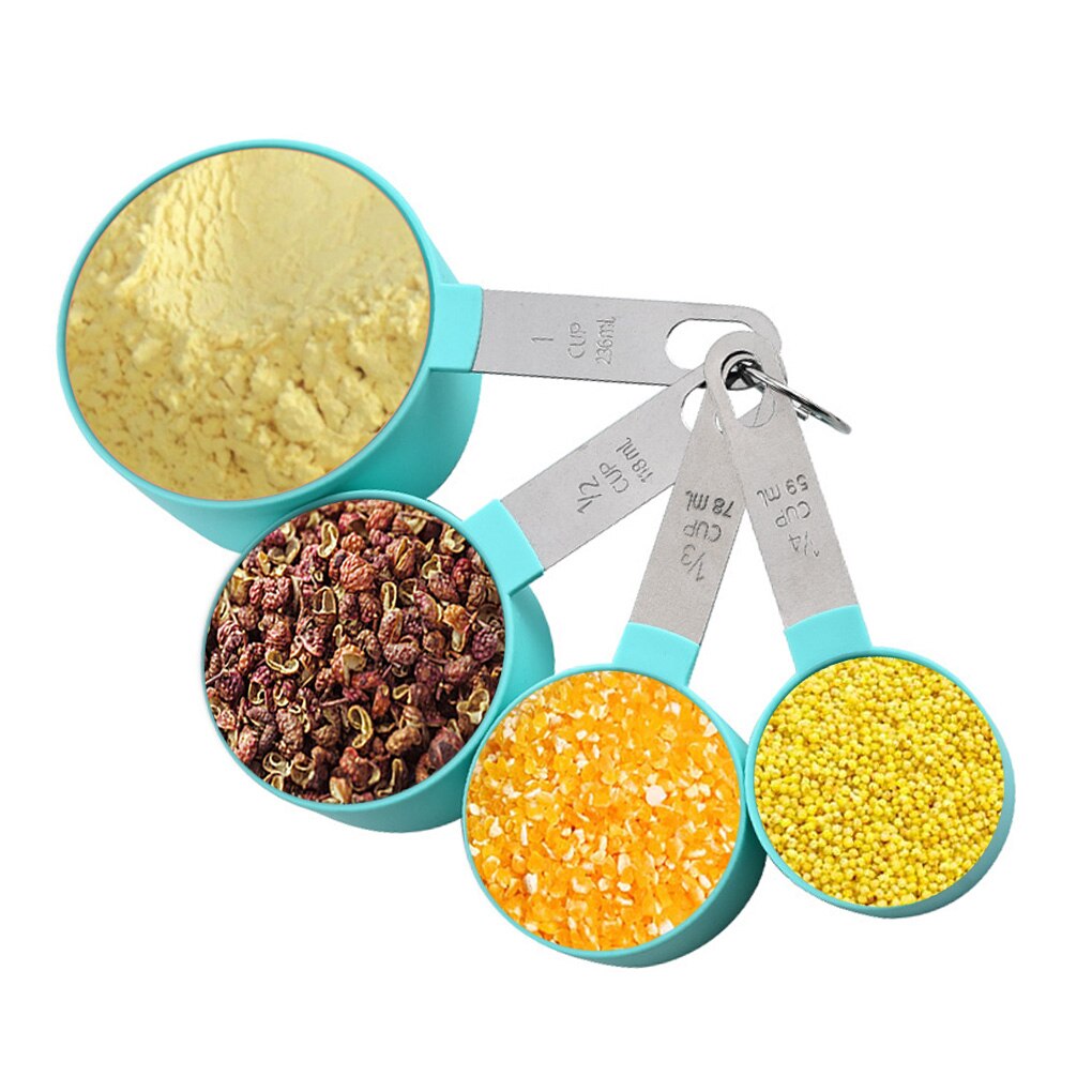 Portable 8PCS/Set Measuring Cup Spoon Set Stainless Steel Handle Plastic Measuring Cup Cooking Baking Tool