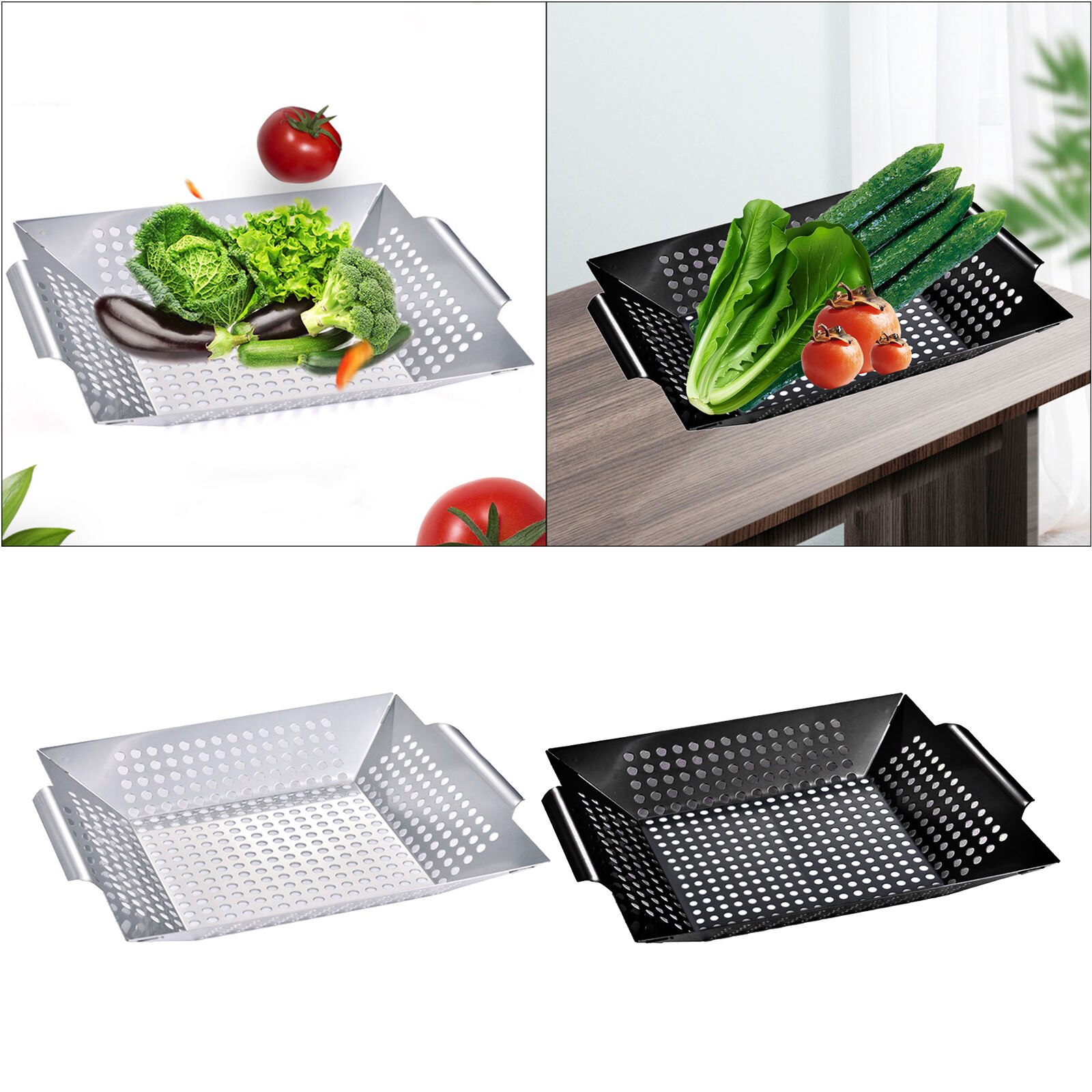 Grilling Basket For More Vegetables Meat Stainless Steel Grill Basket Barbecue Accessories Tray BBQ Tools Kitchen Gadgets