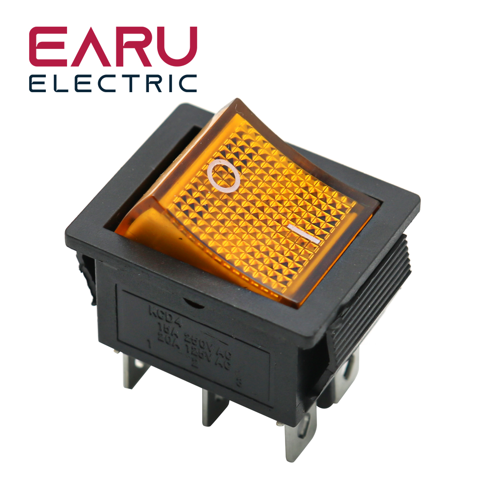 Latching Rocker Switch Power Switch I/O 4 Pins With Light 16A 250VAC 20A 125VAC KCD4 DPST Red Yellow Green Blue Black Boat: Yellow