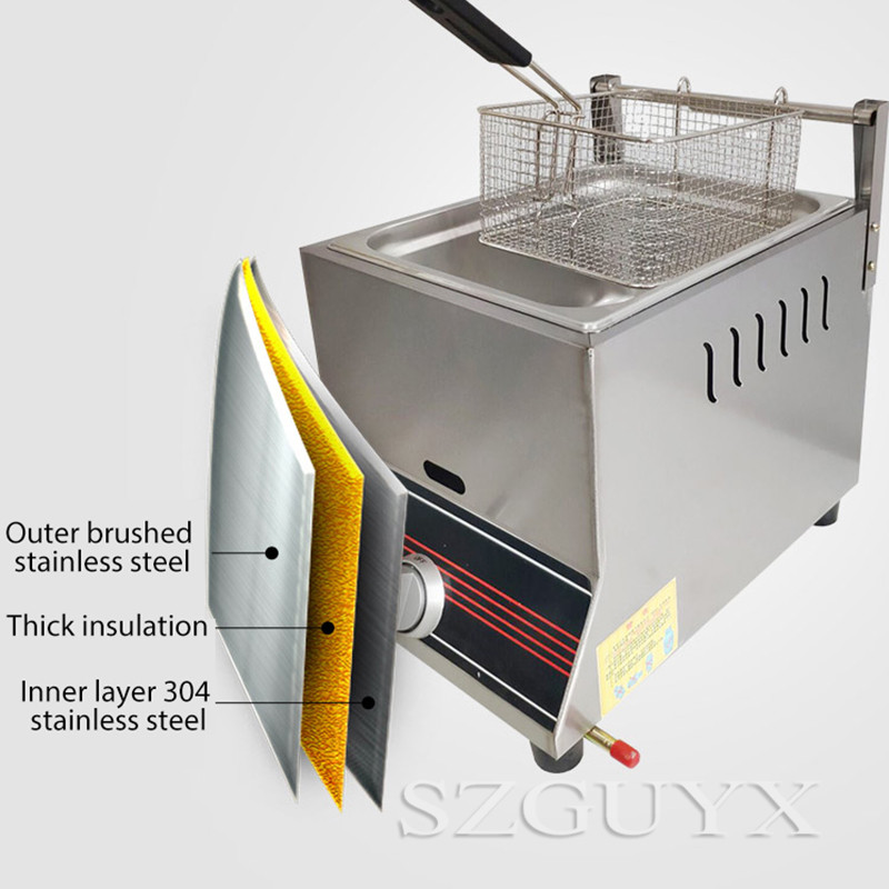 Single cylinder fryer commercial stainless steel gas fried multi-function oven french fries fried chicken deep fryer