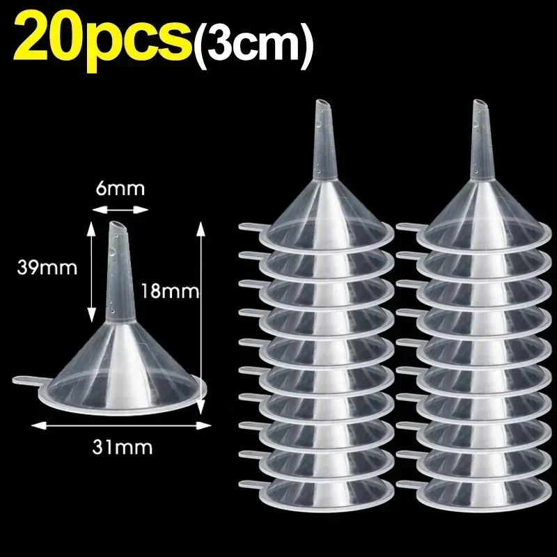 Mini embudos transparentes de plástico, embudos de aceite líquido de boca pequeña, dispensador de líquido cosmético, herramientas de llenado de botellas de laboratorio, 2/50 Uds.: Negro