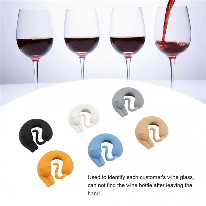 6 uds. Marcador para vaso de vino de silicona con de gato, copa de identificación, identificador de identificación, etiquetas, signos de etiqueta