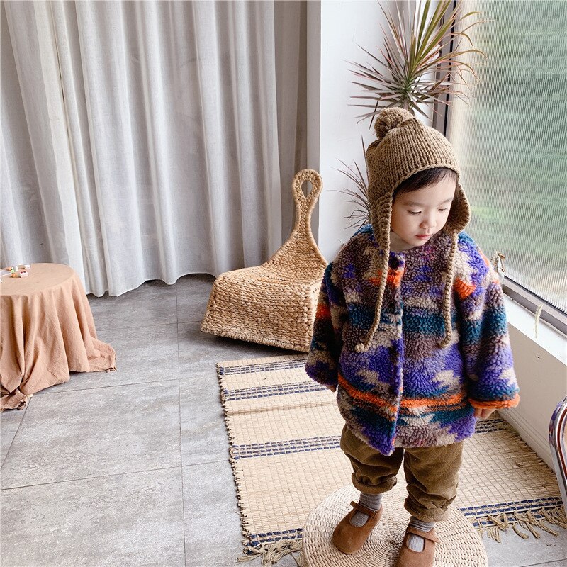 freundlicher Baumwolle Gefütterte Jacke Baby Mädchen Winter Mantel Kleinkind Junge Polar- Vlies Stern aufbringen Spitzen Langarm Einreiher lässig