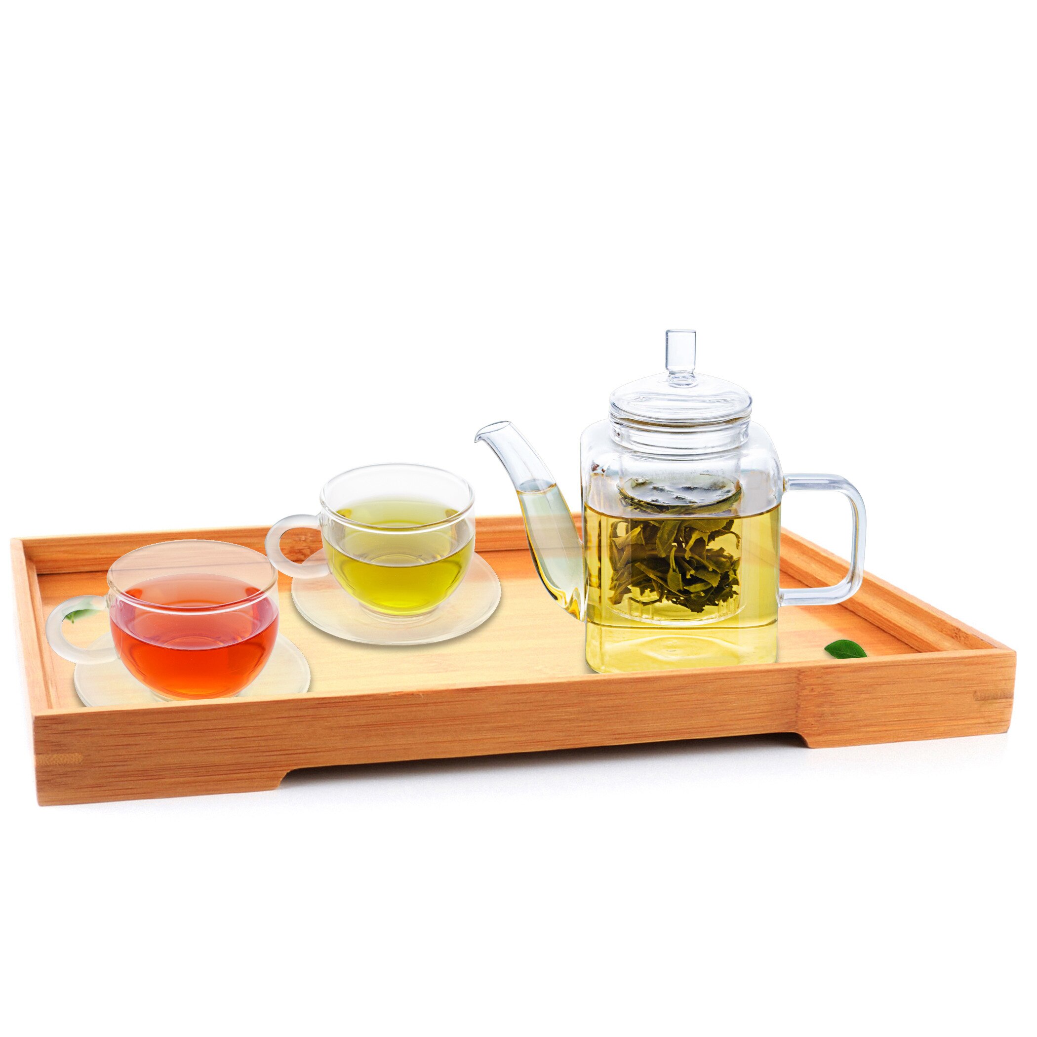 1x 6in1 Kung Fu Coffe Thee Set D- 375Ml Plein Hittebestendige Thee Pot + 2*100Ml Mokken W/Handle + 2 * Kleine Schoteltjes + Bamboe Lade