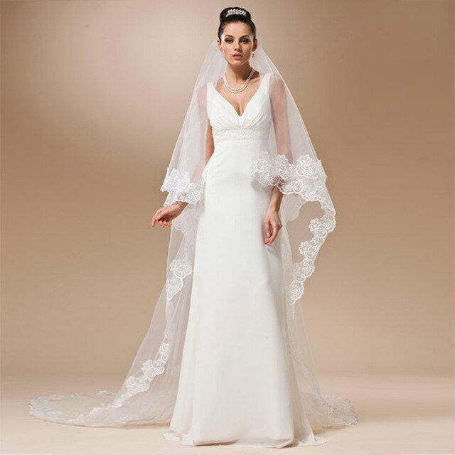 Bruiloft Sluier Kant Kathedraal Accessoires Ongeveer 3 M Lange Voile Mariage Katoen Cheaps Eenvoudige Vail Bruid bruidssluier geen kam