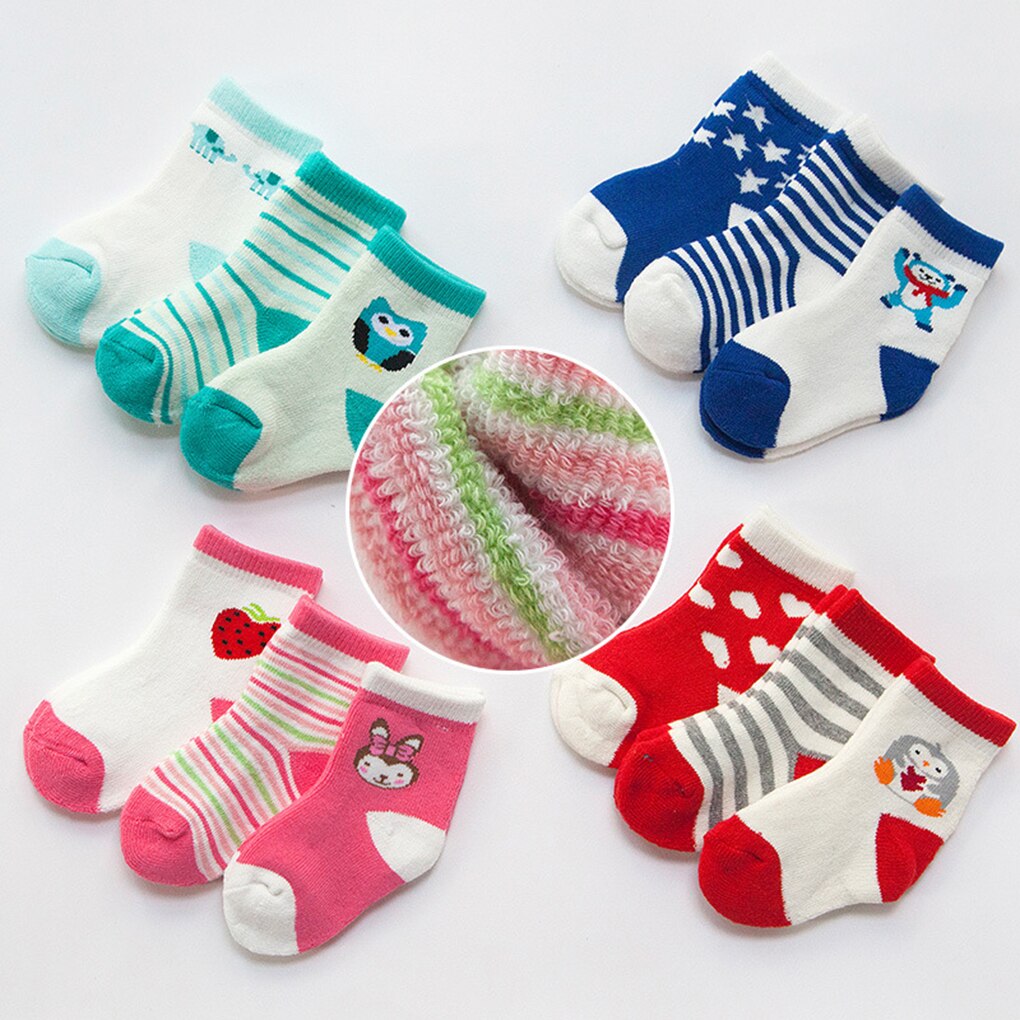 3 Paren/set Winter Herfst Thicken Warm Leuke Baby Badstof Sokken Baby Peuters Hoge Sokken