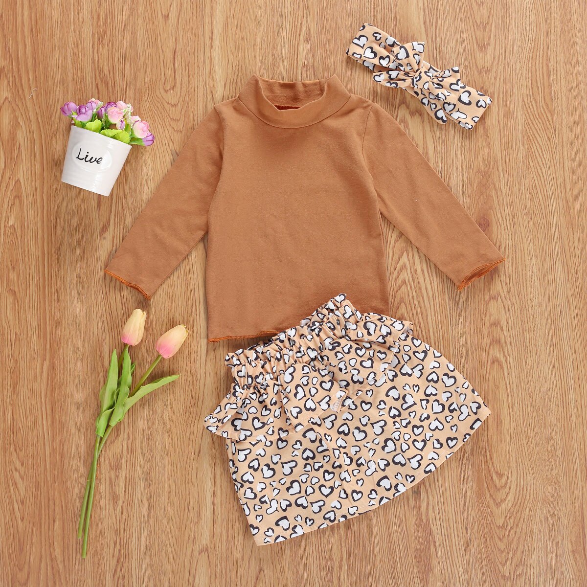 Focusnorm herfst kinderkleding meisjes sets 1-6y coltrui lange mouwen effen sweatshirts tops luipaardrokken hoofdband