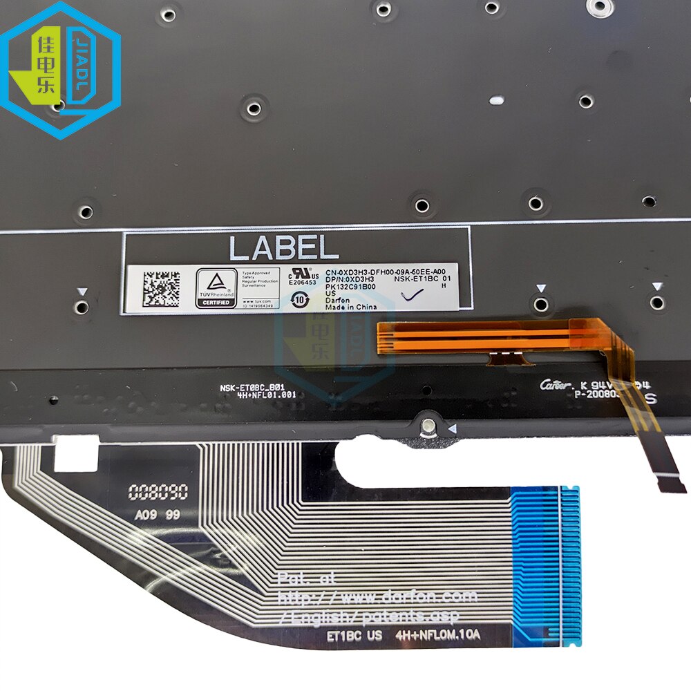 US English laptop backlit keyboard for Dell XPS 13 7390 2 in 1 0XD3H3 XD3H3 notebook pc replacement keyboards white NSK-ET1BC