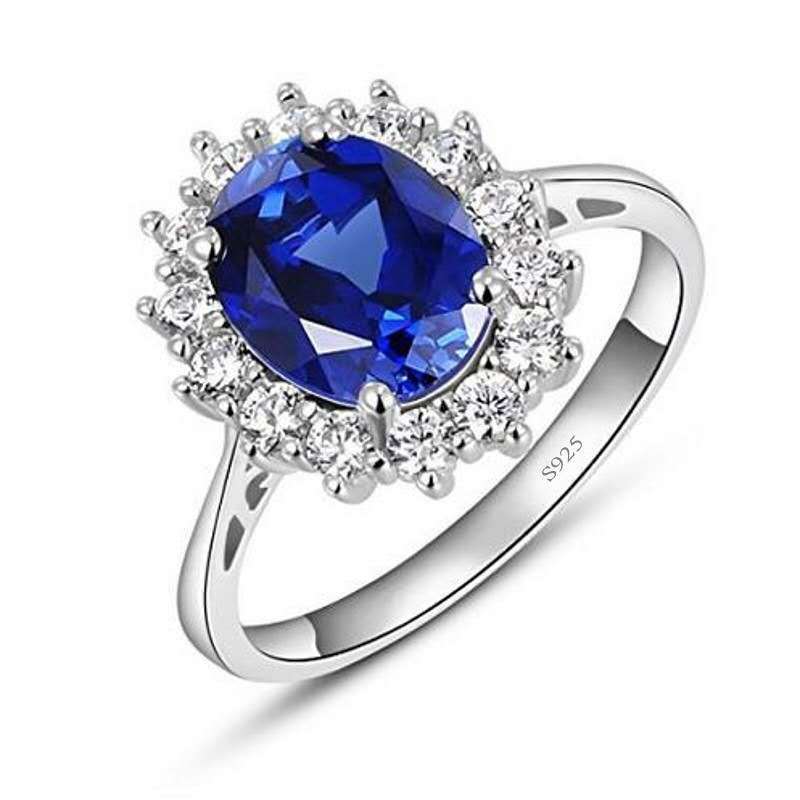 Luxe Exquisite Ovale Vier Prong Instelling Ringen Voor Vrouwen Blue Zirconia Gevuld Wedding Bands Shiny Crystal Prinses Ring