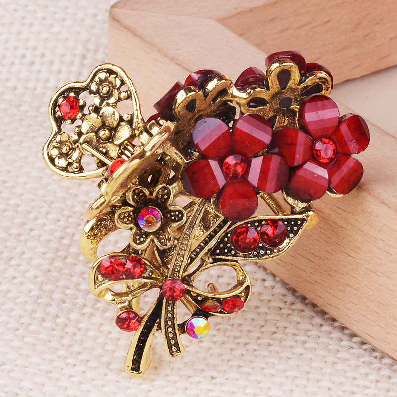 Pinzas para el pelo con diamantes de imitación para mujer, pasadores grandes con flores y mariposas, accesorios para el cabello, herramienta de peinado de: Multicolor