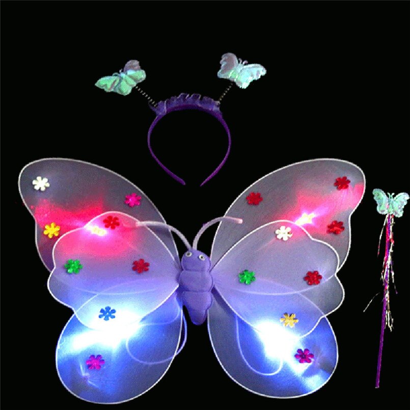3pcs/Set Girls Led Flashing Light Fairy Butterfly Wing Wand Headband Costume best Christmas lowest price 20