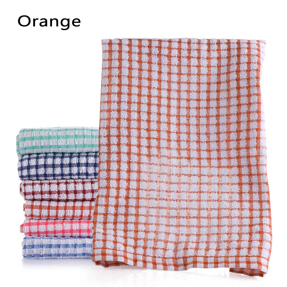 1pc 42*62cm absorberande torkhandduk bomull kökshanddukar tvätt skålen rengöringsdukar gitter handduk köksmaterial: Orange