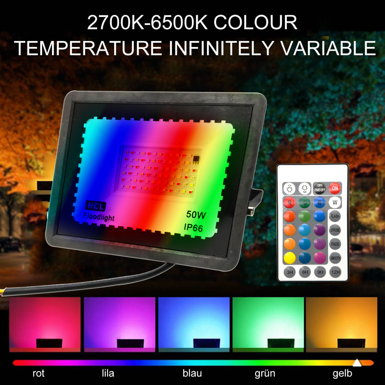 10W/20W/30W/100W LED RGB White Flood Light IP65 Waterproof Motion Sensor Floodlight Outdoor Security Light with Auto On/Off