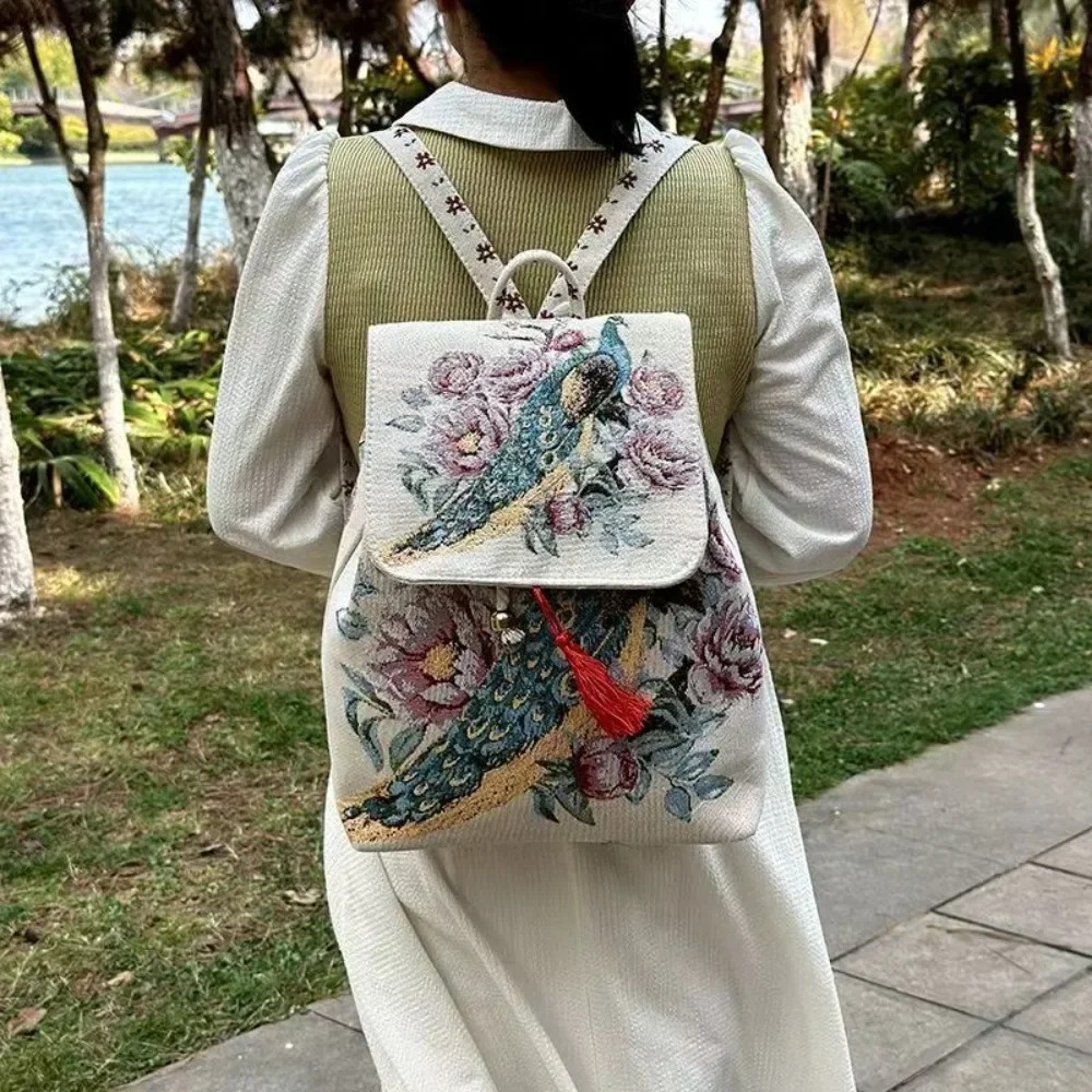 Sacs à dos brodés de style ethnique pour femmes, streetwear vintage, décontractée, sac de voyage Harajuku, sac en toile de sport
