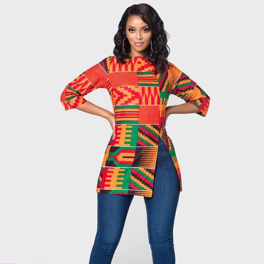 Mode Afrikaanse Shirt Jurk Voor Vrouwen Print Zomer T-shirt Afrikaanse Tshirt Tops Voor Office Dame Bazin Afrika Dashiki Kleding