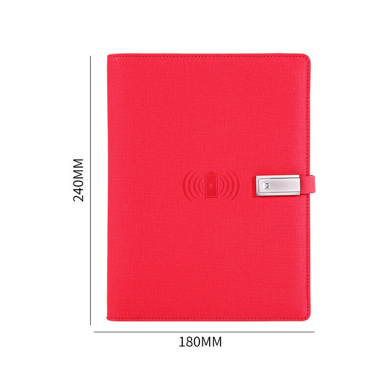 Multifunctionele Lederen Padfolio Notebook Portfolio Bindmiddel Kaartsleuven Draadloze Oplader 3 In 1 Opladen Kabel 8000Mah Macht Banken: Rood