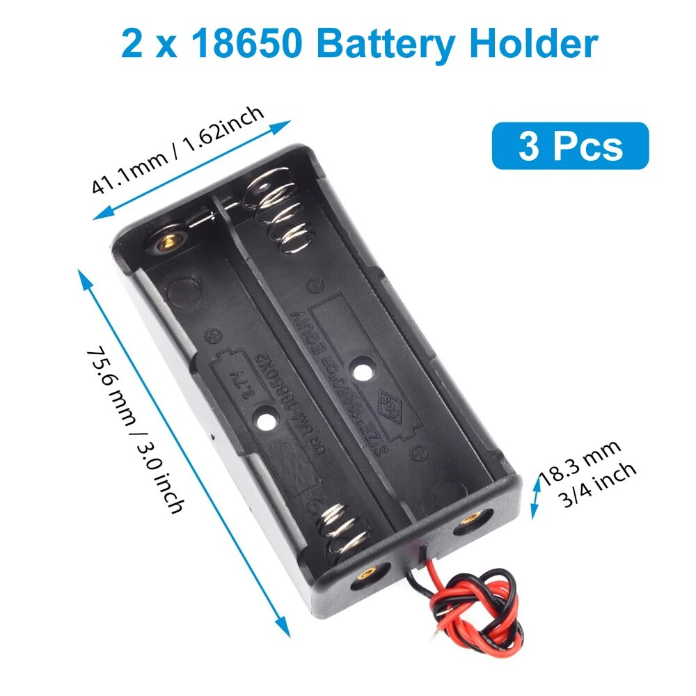 Caja porta baterías 18650, 1 ranura, caja de almacenamiento de batería de 3,7 V, contenedor de plástico de 1/2/3/4 celdas con conexión de cables negros y rojos, 3 uds.: Azul