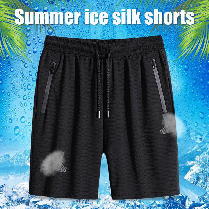 Issilke hurtigtørrende mænd afslappede shorts med lynlåslomme daglig hjemrejse sommer strandshorts  n66