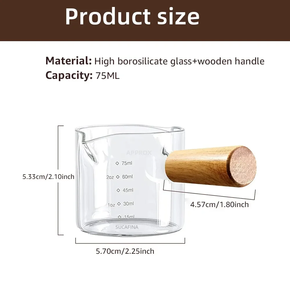 Misurino in vetro con manico in legno 1pc misurino per caffè caffè espresso in vetro doppia bocca singola caffè al latte tazza trasparente forniture per caffè