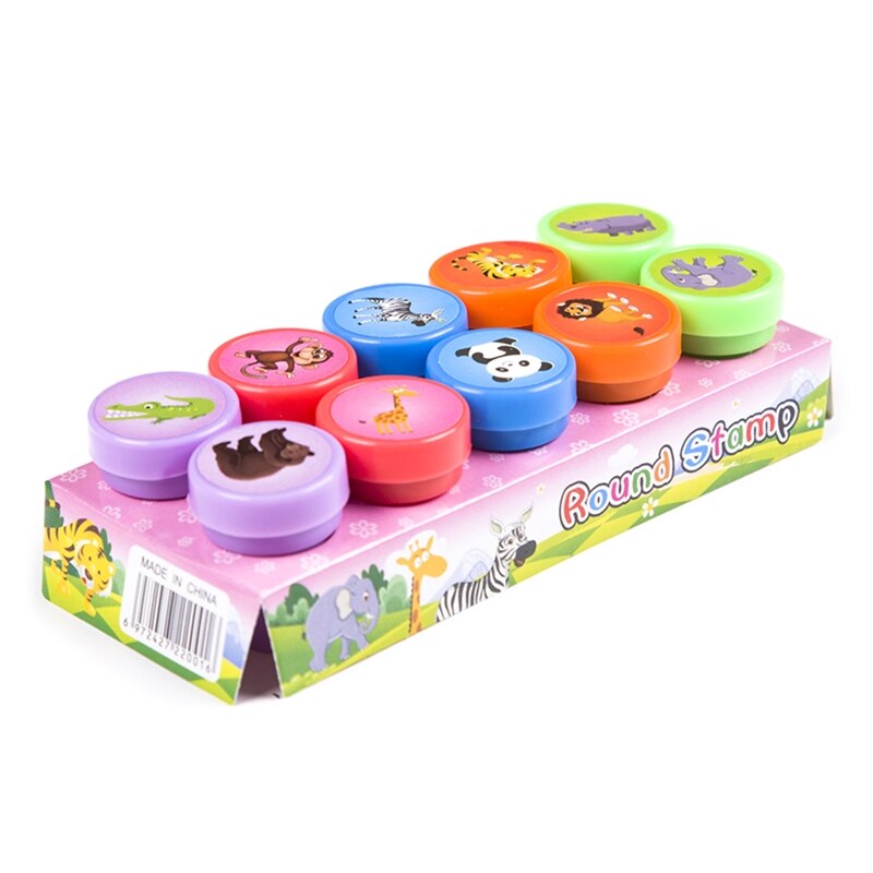 Self-ink Seal Stamp Homework Review Stamper Cartoon Stamps School Teacher Props Interactive Children Education Toy 10pcs: wild animals