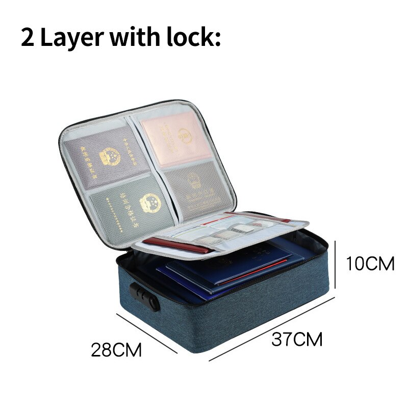 Large Capacity Travel Storage Box Multifunctional Waterproof Document Bag Convenient Durable Multi-layer With Lock Box XA531F: Blue 2 layer lock