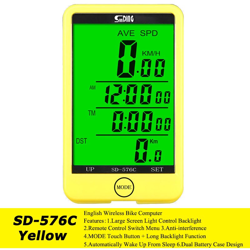 Sunding Wireless Cycling Computer Touch Screen Speedometer Bike Accessories Waterproof Bicycle Odometer Thermometer Stopwatch: Yellow