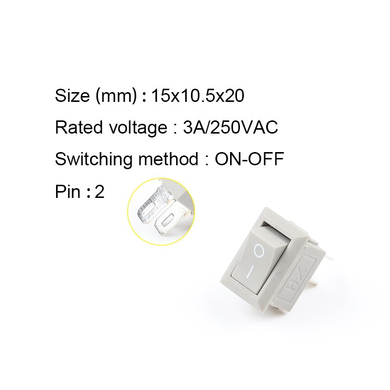 10 Stks/partij 2 Pin 10*15Mm Spst On/Off Mini Boat Rocker Switch 3A 250V Ac KCD11 Snap-In Rocker Schakelaars Zwart Rood Wit Grijs
