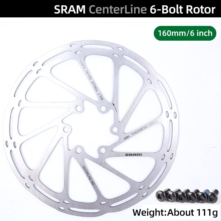 Sram centerline skivebrems rotor 6 bolter 140/160/180/200mm 4/6/7/8 tommer center paceline skiver rotorer